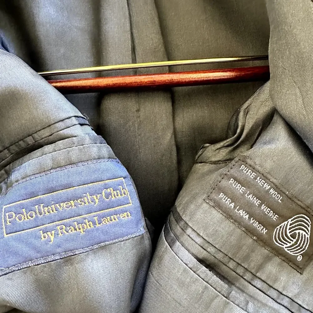 Polo University Club Ralph Lauren Hopsack Gold Button Blazer Pure Wool Blue 44R